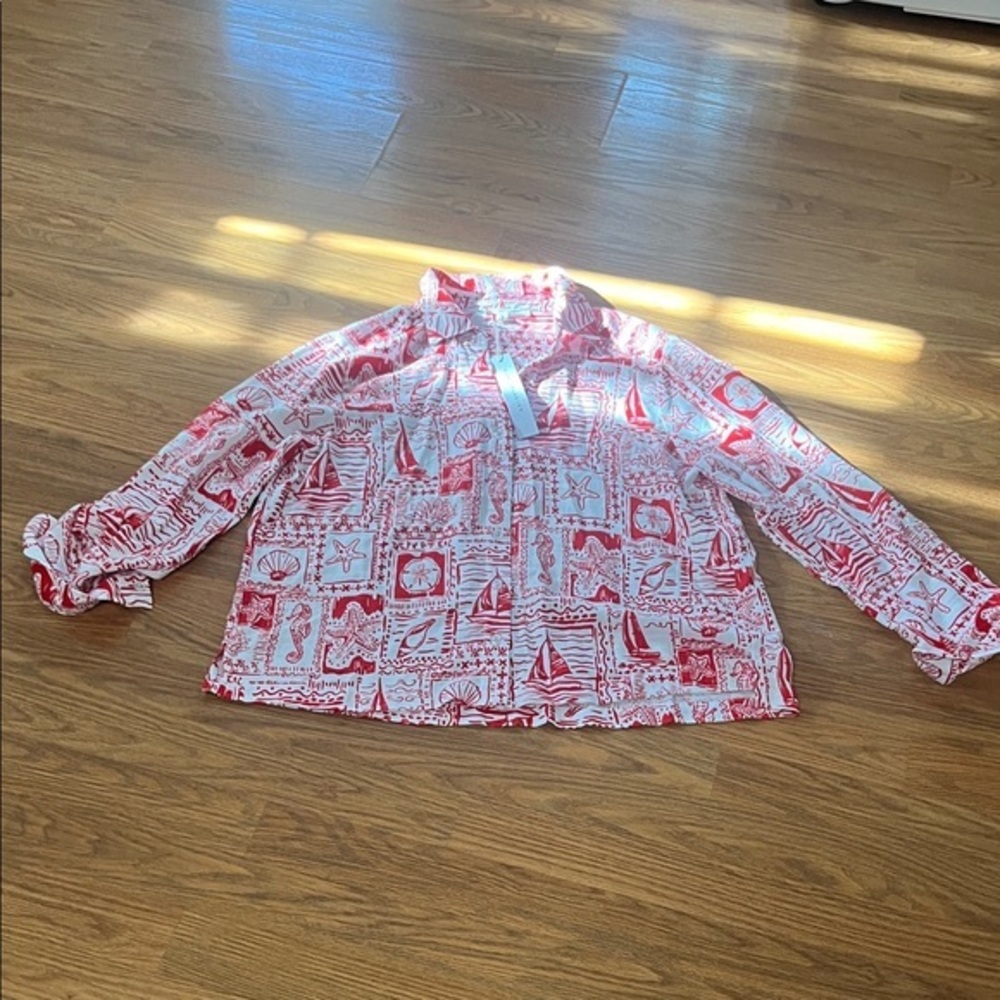 Jane and Delancey Red and White Blouse